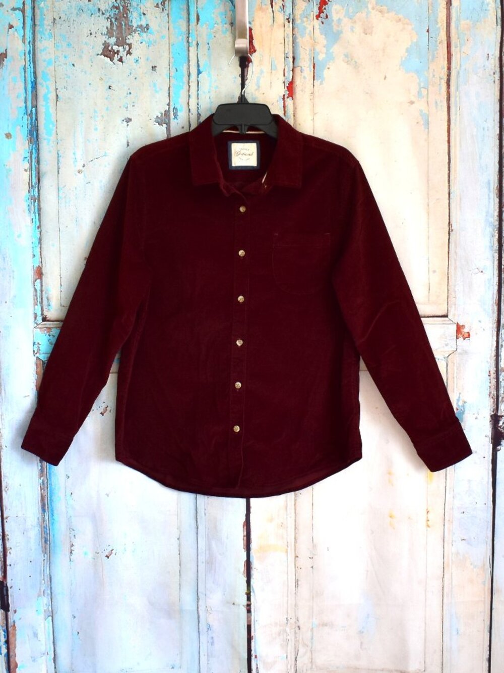 Women's Jachs Long Sleeve Mini Corduroy Button up Shirt LARGE Red